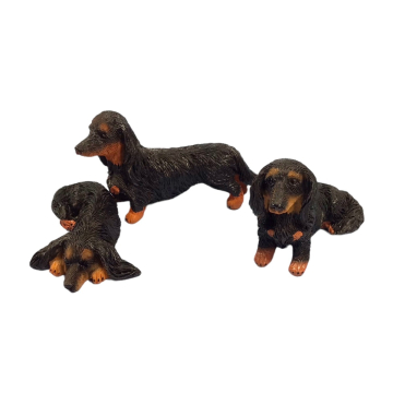 Daschund Black Long Haired Dog, Pack of 3