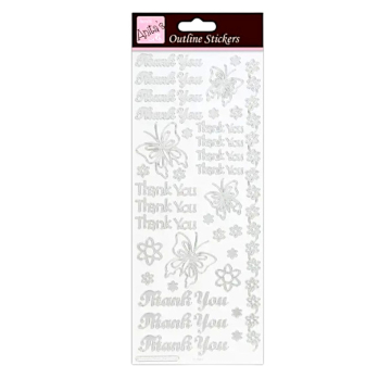 Outline Stickers, Thankyou, Silver On White