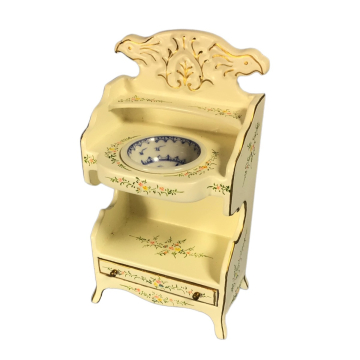 White Hand Painted Washstand with Porcelain Bowl