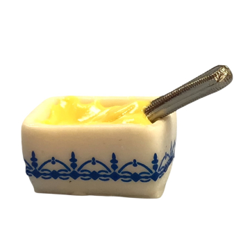 Blue and White Butter Dish with Knife
