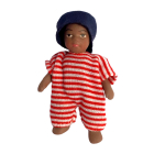 Baby with Striped Romper and Denim Hat