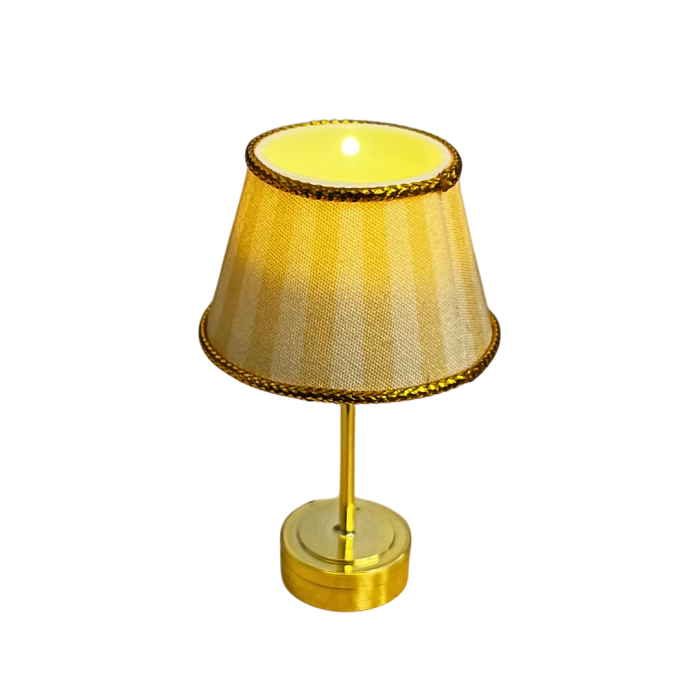 Gold Table Lamp with Yellow Stripe Print Shade