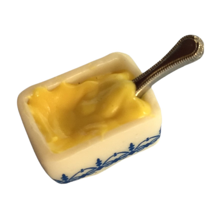 Blue and White Butter Dish with Knife