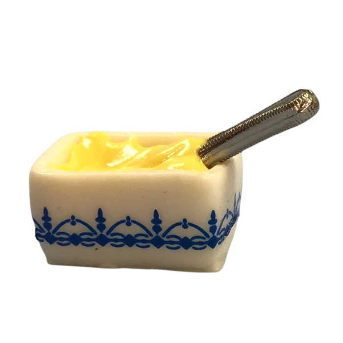 Blue and White Butter Dish with Knife