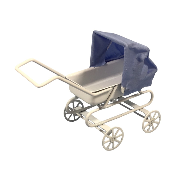 White Pram with Blue Hood