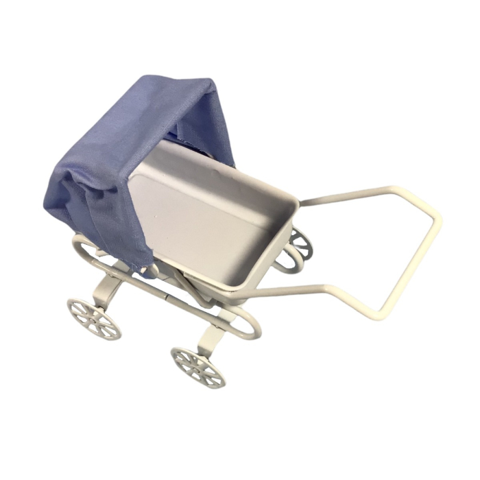 White Pram with Blue Hood